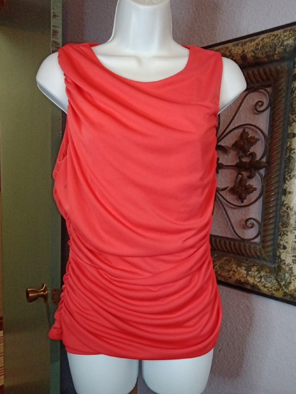Trouve Sleeveless Top-Orange Ruched Knit Sz M